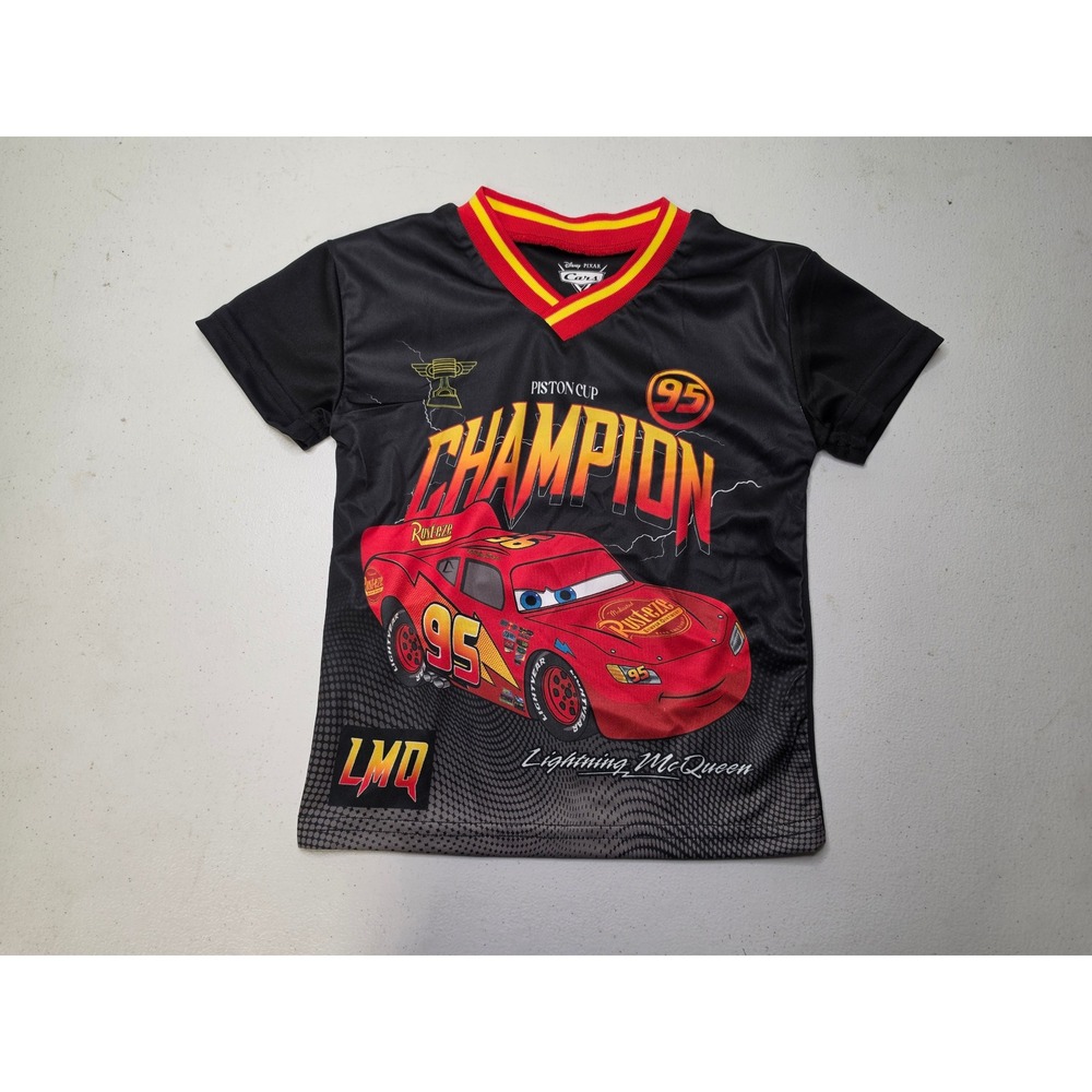 Disney Pixar Cars Lightning McQueen Piston Cup Champion Jersey Shirt Black 2T